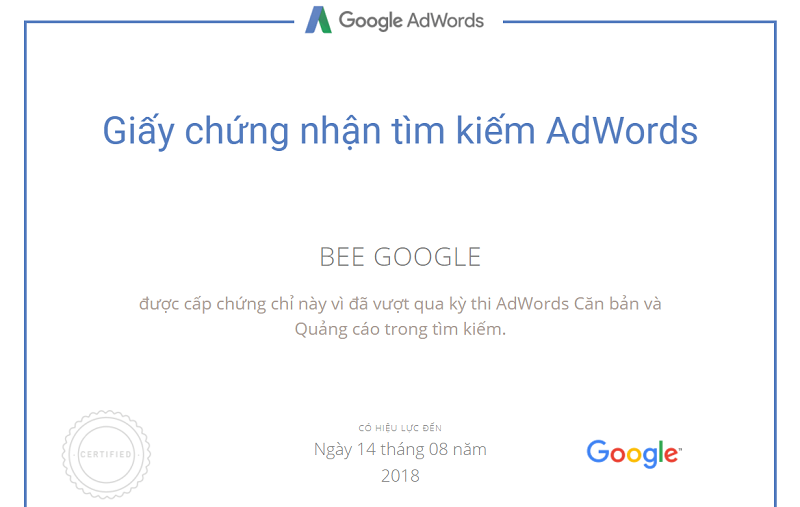 Chứng chỉ Quảng cáo Google Search