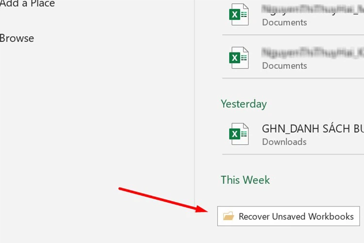 Cách lấy lại dữ liệu trong Excel chưa lưu