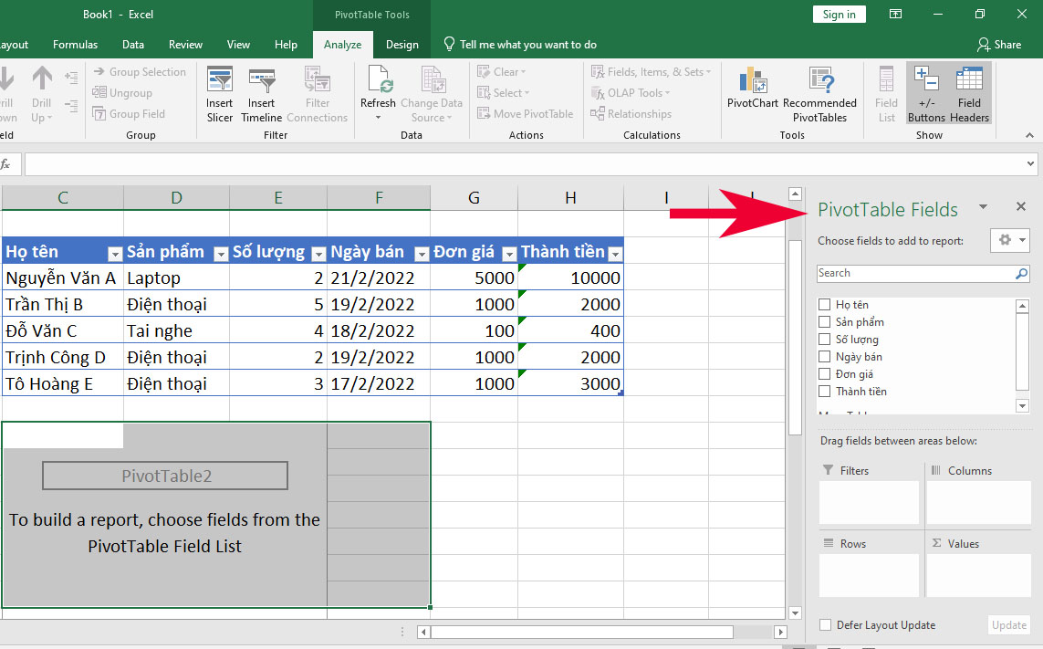 Cách thống kê dữ liệu bằng Pivot Table