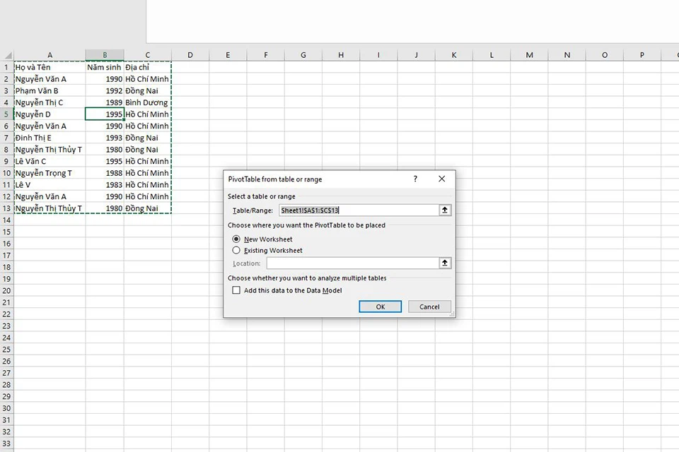 Trích lọc dữ liệu trùng bằng Pivot Table