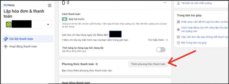 Thêm xóa thẻ visa thanh toán facebook