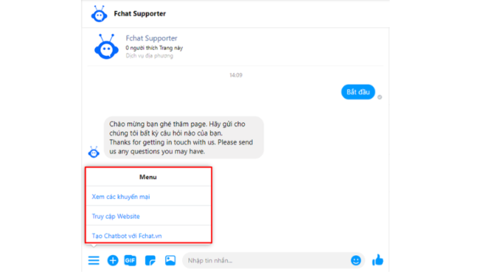 chatbot fchat cho messenger