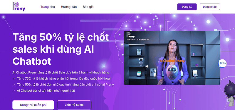 cách tạo chatbot miễn phí trên Zalo bằng Preny